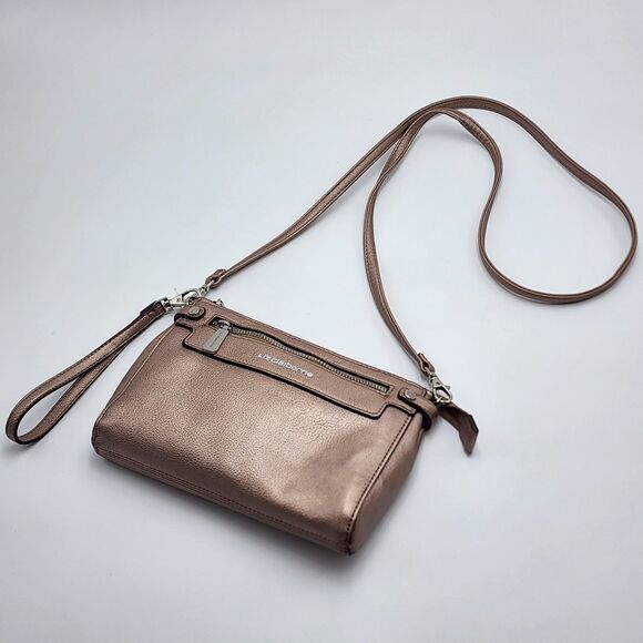 Liz Claiborne Elly Rose Gold Metallic Convertible Wristlet Crossbody Bag - Picture 7 of 9
